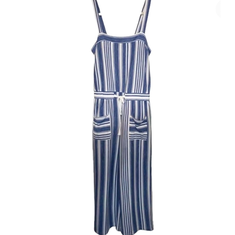Copper Key/Dillards Jumpsuit S Navy/White Stripe Ankle Tie Waist Wide Leg Casual